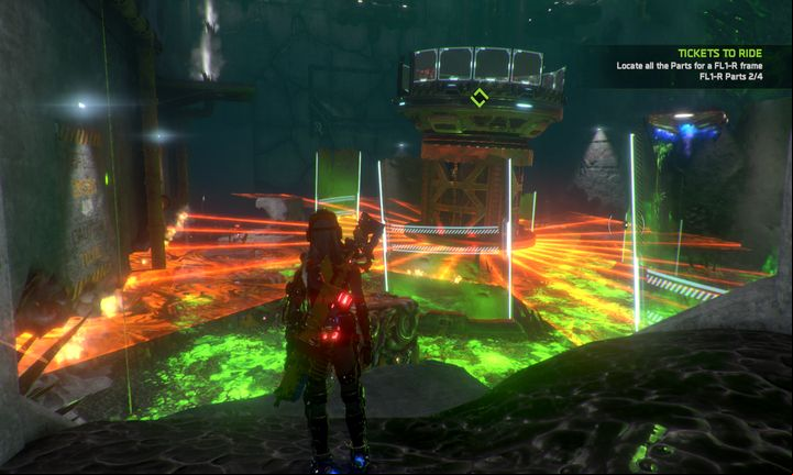 In the next room, the lasers will periodically descend and ascend. - Mission 9: Altitude Adjustment | Walkthrough - Walkthrough - ReCore Game Guide