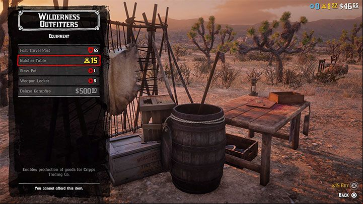 The only way to become a Trader is to return to your camp, interact with Wilderness Outfitters and purchase a Butchers Table for 15 Gold Bars (one of the currencies in the game) - Red Dead Online: Roles - bounty hunter, naturalist, trader, collector, moonshiner - World Atlas - Red Dead Online Guide