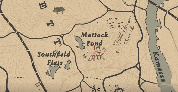 The Fox moves within the area marked on the screen below - Red Dead Redemption 2: Legendary Fox - maps, tips - Legendary Animals - Red Dead Redemption 2 Guide