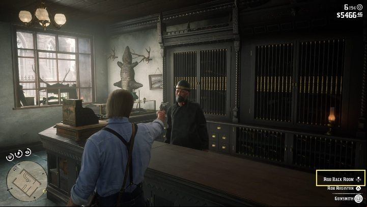 Approach the gunsmith and threaten him with your weapon - Red Dead Redemption 2: Store robbery - walkthrough, map - Side quests - Red Dead Redemption 2 Guide