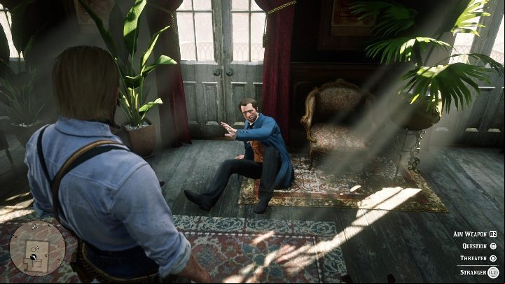If you want more money, you can threaten the man in a blue coat - Red Dead Redemption 2: Store robbery - walkthrough, map - Side quests - Red Dead Redemption 2 Guide