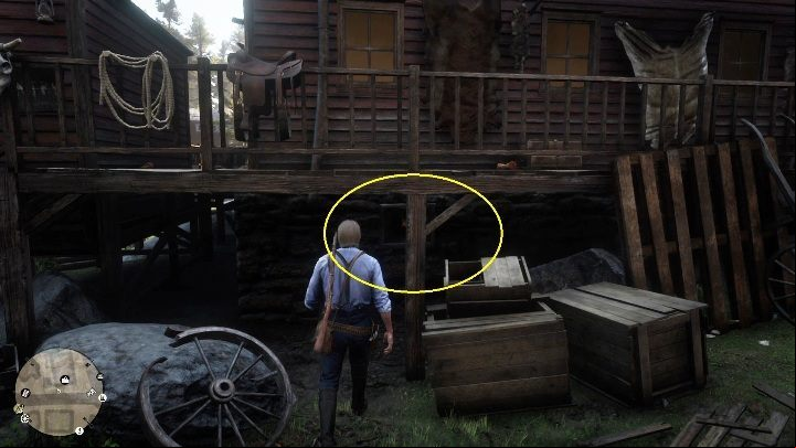 Look through the window marked in the picture before you enter the store - Red Dead Redemption 2: Store robbery - walkthrough, map - Side quests - Red Dead Redemption 2 Guide