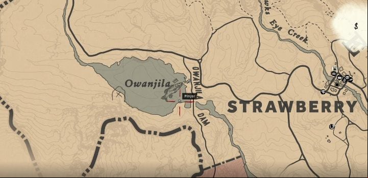 The fish can be caught in Owanjila, near Strawberry - Red Dead Redemption 2: Legendary Smallmouth bass - maps, tips - Legendary fish - Red Dead Redemption 2 Guide