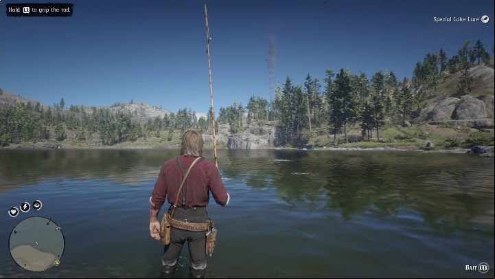 In this case, it would be best to stand in the spot shown in the screenshot above, near the other anglers - Red Dead Redemption 2: Legendary Smallmouth bass - maps, tips - Legendary fish - Red Dead Redemption 2 Guide