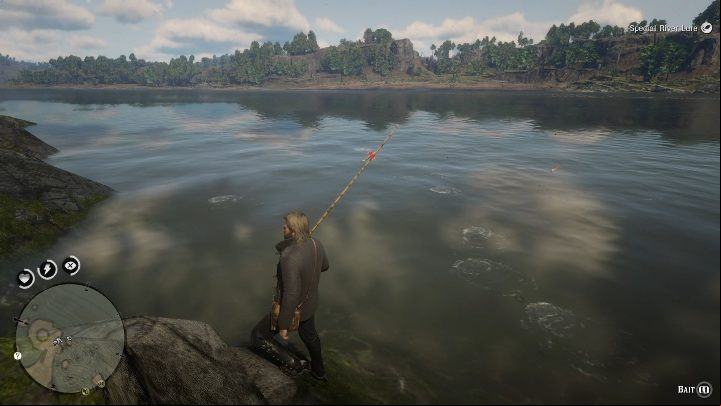 The best place to cast the rod will be the rock near the lighthouse - Red Dead Redemption 2: Legendary Muskie - maps, tips - Legendary fish - Red Dead Redemption 2 Guide