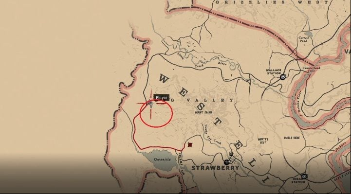 The deer moves within the area marked on the screen above - Red Dead Redemption 2: Legendary Deer - maps, tips - Legendary Animals - Red Dead Redemption 2 Guide
