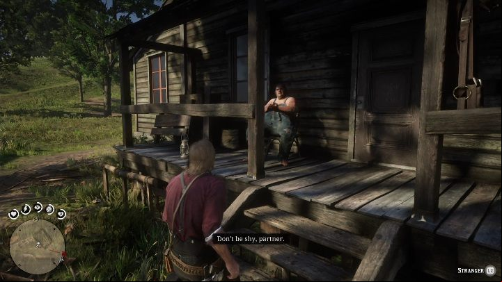In order to get to the treasure hidden in this homestead, you must first talk to a man sitting on a porch - Red Dead Redemption 2: Homestead Stashes Treasure Map - all homesteads - Secrets and collectibles - Red Dead Redemption 2 Guide