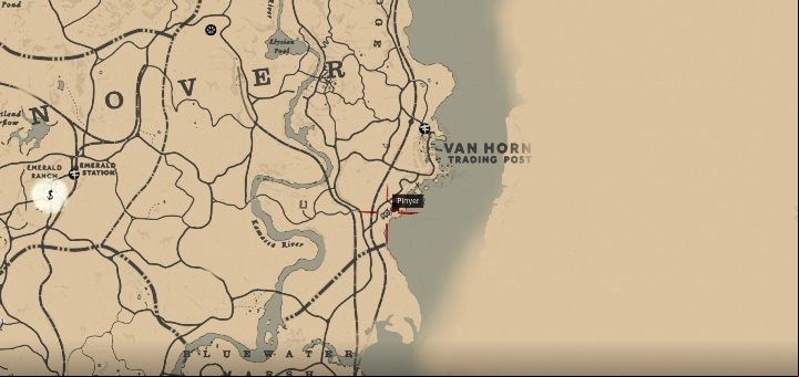 The Van Horn Mansion homestead is located north of Van Horn - Red Dead Redemption 2: Homestead Stashes Treasure Map - all homesteads - Secrets and collectibles - Red Dead Redemption 2 Guide