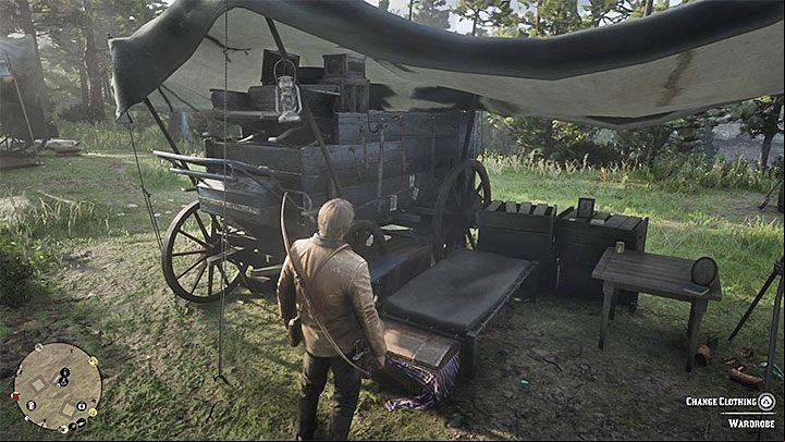 The easiest way to change your outfit is in the gang camp when you reach the wardrobe - it is shown in the attached picture - Red Dead Redemption 2: Changing clothes - how, why do it? - Arthur and Dutchs gang - Red Dead Redemption 2 Guide