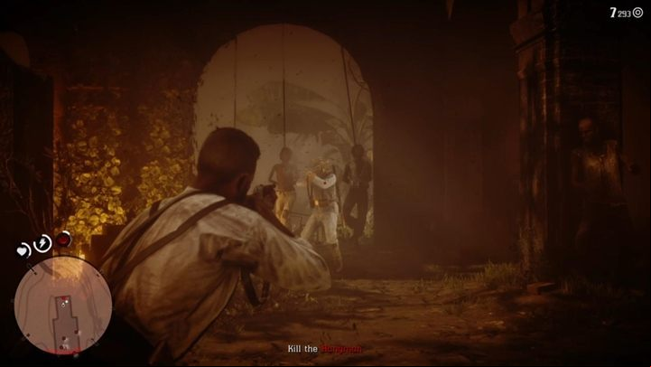 When you reach the hanged men, quickly toggle bullet time, aim at the three ropes and shoot them to save the men - Red Dead Redemption 2: Savagery Unleashed - walkthrough - Chapter 5 - Guarma - Red Dead Redemption 2 Guide