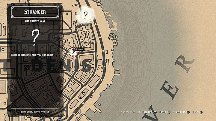 The quest marker for this mission should appear in Saint Denis sometime after starting the fourth chapter - Red Dead Redemption 2: The Artists Way - walkthrough, map - Side quests - Red Dead Redemption 2 Guide