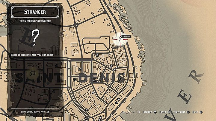 The quest marker for this mission should appear in Saint Denis sometime after starting the fourth chapter - Red Dead Redemption 2: The Mercies of Knowledge - walkthrough, map - Side quests - Red Dead Redemption 2 Guide