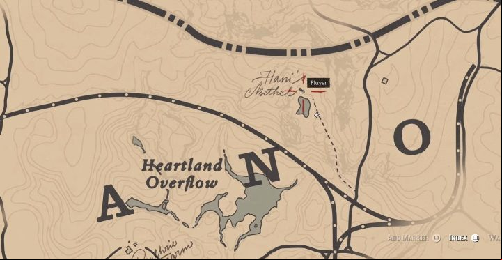 Near Heartland Overflow there is a small lake and a small hut above it - Red Dead Redemption 2: Easter Eggs - best - Secrets and collectibles - Red Dead Redemption 2 Guide