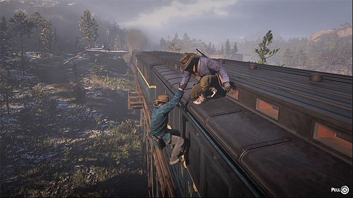 After the attempt to blow up the tracks ends in failure, start running and jump on the roof of the rushing train - Red Dead Redemption 2: Who the Hell is Leviticus Cornwall? - walkthrough - Chapter 1 - Colter - Red Dead Redemption 2 Guide