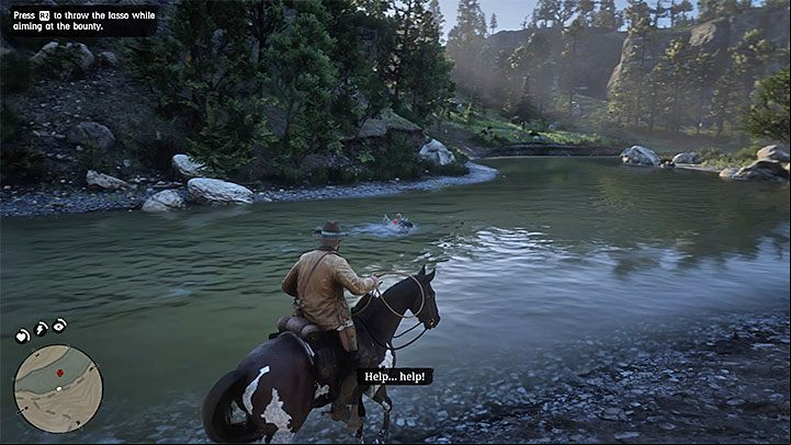 Even after successful rescue, Allbright will still jump into water - Red Dead Redemption 2: Good, Honest, Snake Oil - Bounty Hunting Mission - Valentine - Red Dead Redemption 2 Guide