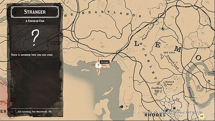 The quest marker for this mission is located near the water body north from where the gang hideout is in the chapter 3 - Red Dead Redemption 2: Minor side quests, stranger quests walkthrough, map - Side quests - Red Dead Redemption 2 Guide