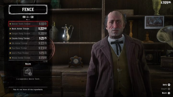 Go to a Fence - you can craft a Cougar Fang Trinket (requires Legendary Cougar Fang) - Red Dead Redemption 2: Legendary Cougar - maps, tips - Legendary Animals - Red Dead Redemption 2 Guide