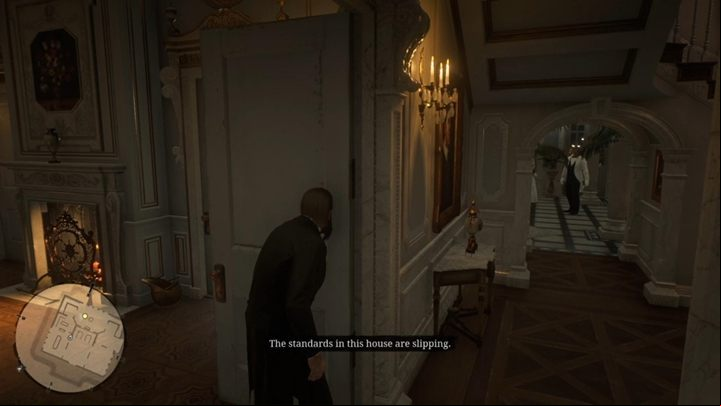 Hide behind the door now and eavesdrop on the mans conversation with the maid - Red Dead Redemption 2: Gilded Cage - walkthrough - Chapter 4 - Shady Belle - Red Dead Redemption 2 Guide