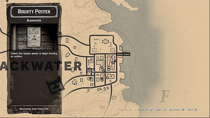 This task becomes available only after you have completed the campaigns epilogue, namely after completing the main task of the epilogue entitled Gainful Employment (the main character helps Sadie to catch one of the fugitives) - Red Dead Redemption 2: Elias Green - Bounty Hunting Mission - Blackwater - Red Dead Redemption 2 Guide