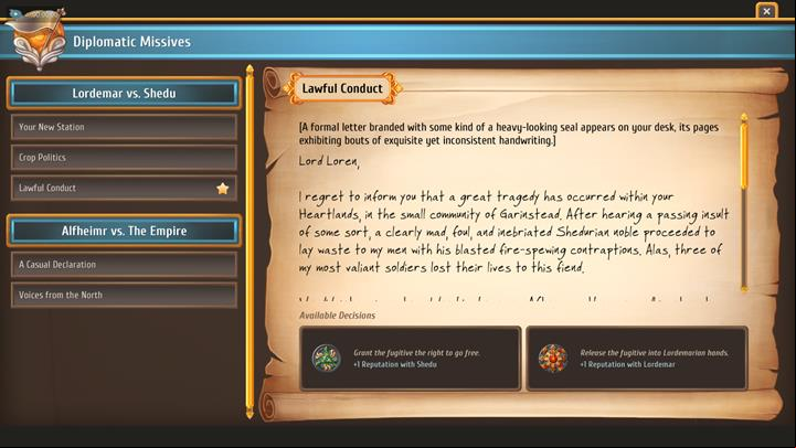 You will be able to side with either side. - Diplomacy - City Management - Regalia: Of Man and Monarchs Game Guide