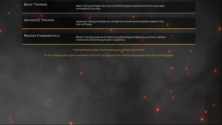 The tutorial, divided into 3 parts, is available from the main menu - Regiments: Beginners guide - Basics - Regiments Guide