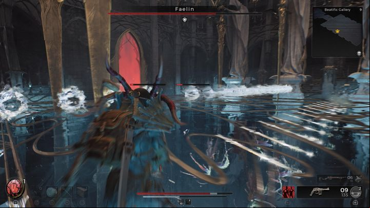 When the boss creates a row of spheres, quickly destroy one of them and go through to get behind them - Remnant 2: How to beat Faelin / Faerin? - Losomn - Remnant 2 Guide
