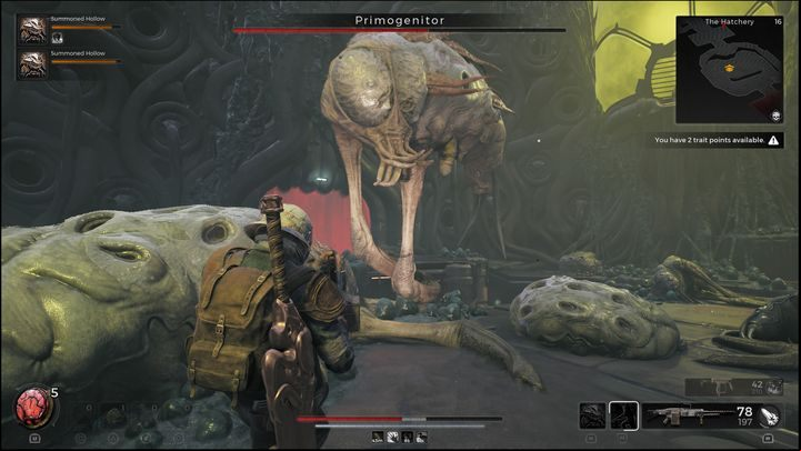 Additional danger are purple projectiles which will get scattered in random places across the arena - Remnant 2: How to beat Primogenitor? - Nerud - Remnant 2 Guide