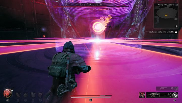 The moment the boss's health falls to dangerous levels, he will hide the hologram that was the source of light for the arena - Remnant 2: How to beat The Astropath? - Nerud - Remnant 2 Guide