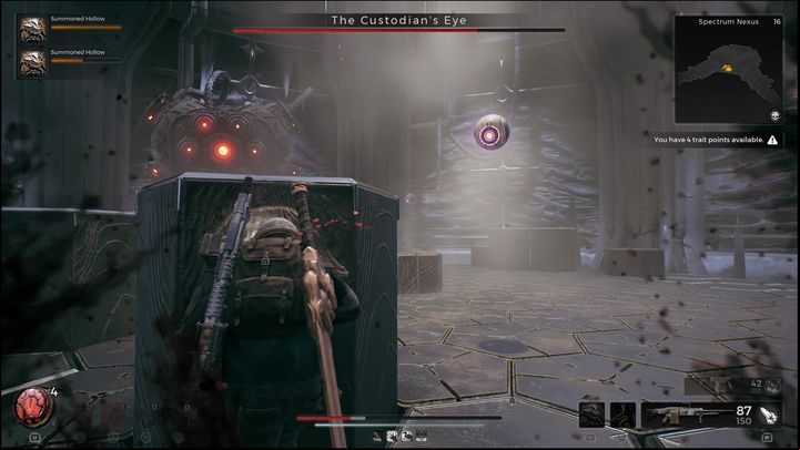 If the hexagonal tiles start ri, this means the boss is about to sweep a horizontal red laser, twice - Remnant 2: How to beat The Custodians Eye? - Nerud - Remnant 2 Guide