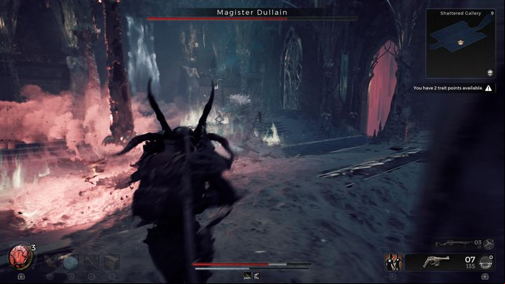 Luring the boss to places that where hit by a fireball to make him burn and receive damage for a few seconds - Remnant 2: How to beat Magister Dullain? - Losomn - Remnant 2 Guide