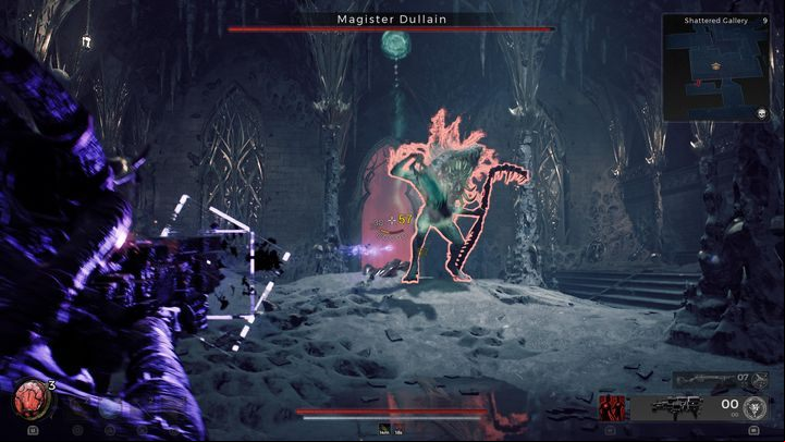 The boss's weak point is his tongue, however, it's hard to hit because in many situations, he will have his jaws closed - Remnant 2: How to beat Magister Dullain? - Losomn - Remnant 2 Guide