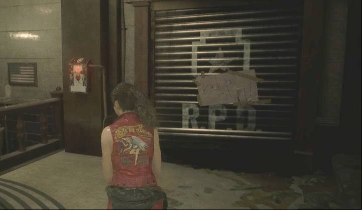 Activate the switch and go under the gate. - Get the officers notebook task | Police station in Resident Evil 2 - Walkthrough - Resident Evil 2 Guide
