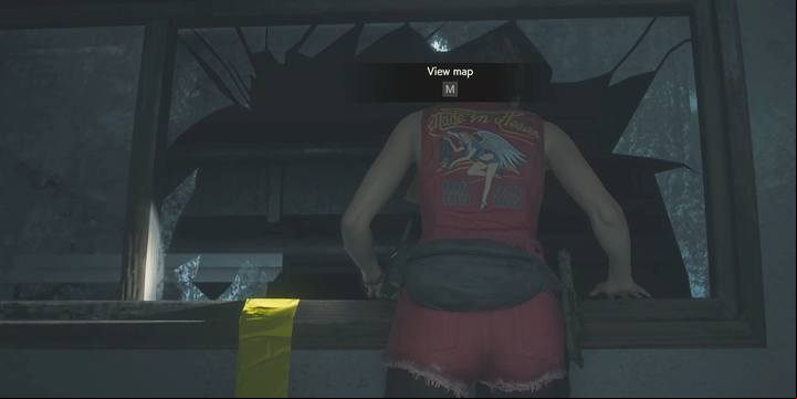 Climb up and go through the window beneath the ceiling. - Get the blue key (spades) task | Police station in Resident Evil 2 - Walkthrough - Resident Evil 2 Guide