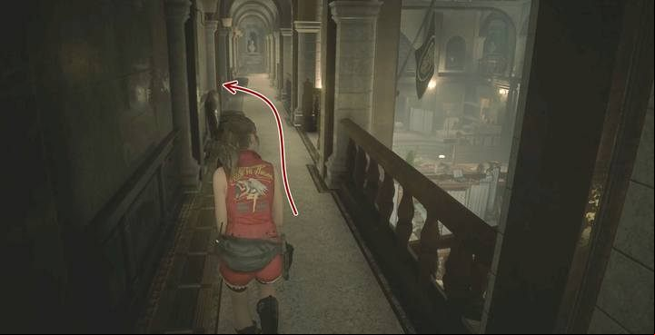 Reach the waiting room by going down the corridor on the upper floor. - Meet with the visitor (cutting tool) task | Police station in Resident Evil 2 - Walkthrough - Resident Evil 2 Guide