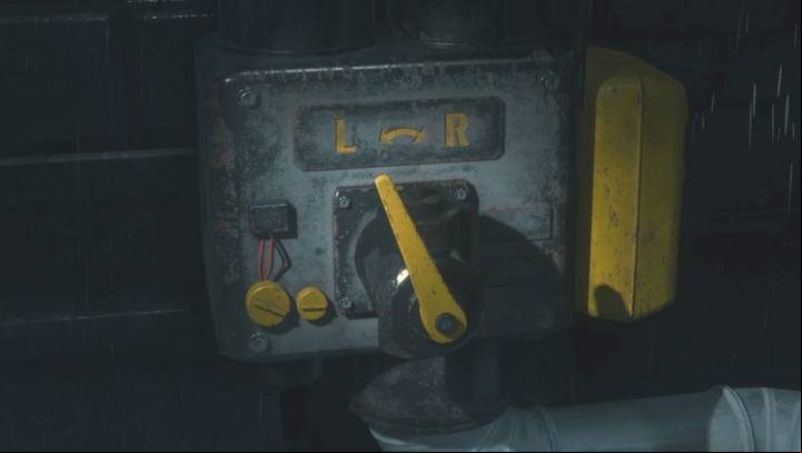 The switch on the buildings northern wall. - Escaping from the police station | Police station in Resident Evil 2 - Leons path - Resident Evil 2 Guide