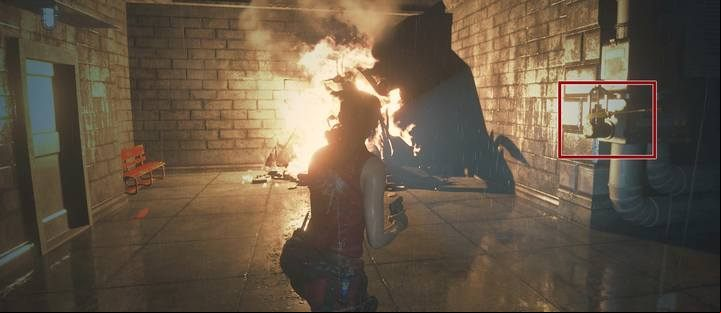 Go back on the upper floor, near the burning helicopter - Escaping from the police station | Police station in Resident Evil 2 - Leons path - Resident Evil 2 Guide