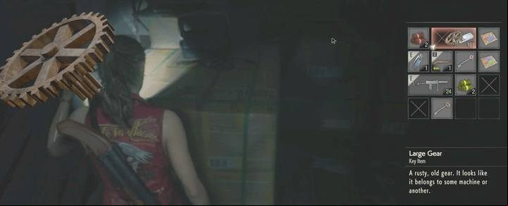 The large gear in the east storage room. - Escaping from the police station | Police station in Resident Evil 2 - Leons path - Resident Evil 2 Guide