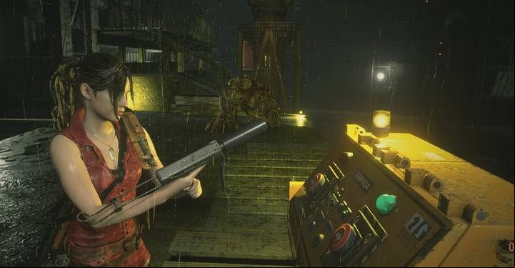 Approach the control and press the button - you will move the container - Boss fight - G2 | Sewers in Resident Evil 2 - Walkthrough - Resident Evil 2 Guide