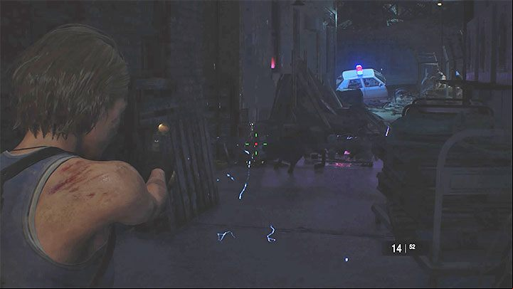 Use the back exit of the garage to reach the side alleys - Resident Evil 3: Downtown walkthrough - Story walkthrough - Resident Evil 3 Guide
