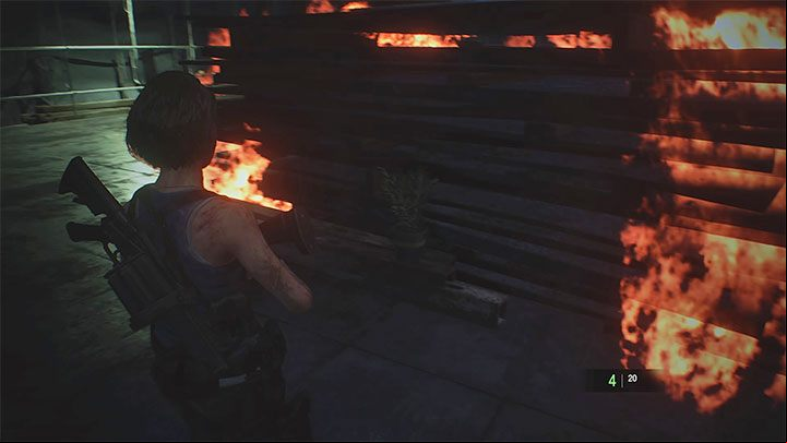 Nemesis uses a flamethrower in this fight - Resident Evil 3: Demolition site walkthrough - Story walkthrough - Resident Evil 3 Guide