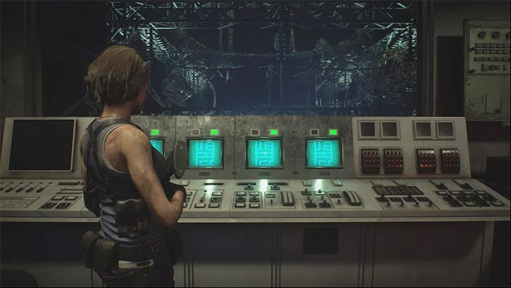 After activating all the switches, escape the spider area through the gate you opened earlier - Resident Evil 3: Restoring power to substations puzzle - Puzzle Solutions - Resident Evil 3 Guide