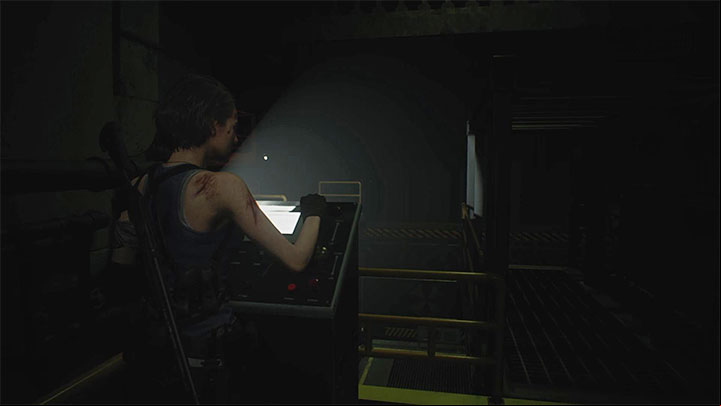 You need to reach the elevator control shown in the image - Resident Evil 3: Warehouse fuses puzzle - Puzzle Solutions - Resident Evil 3 Guide