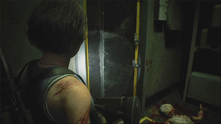 Turn 180 degrees, return to the ladder and re-enter the room where the three zombies were - Resident Evil 3: Warehouse fuses puzzle - Puzzle Solutions - Resident Evil 3 Guide