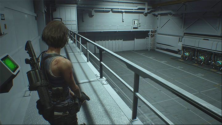The final battle will begin shortly after reaching the large hall of NEST 2 shown in the picture - Resident Evil 3: Nemesis - final boss fight - Nemesis boss fights - Resident Evil 3 Guide