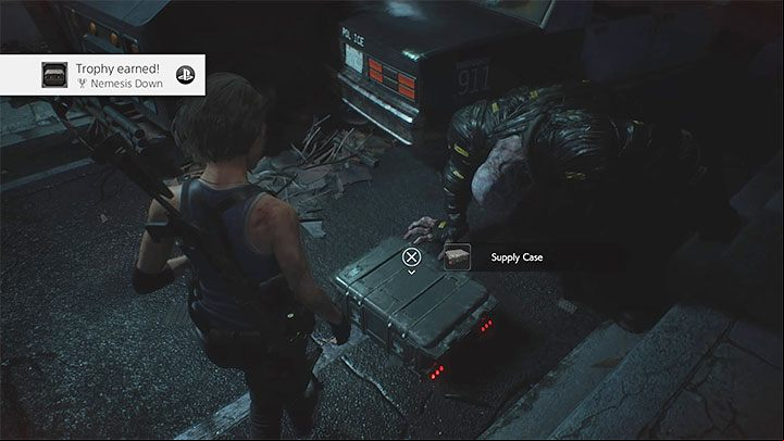 2) you want nemesis to drop a case - weakened Nemesis may drop a Supply Case after kneeling - Resident Evil 3: Nemesis - the main boss, enemy - Basics - Resident Evil 3 Guide