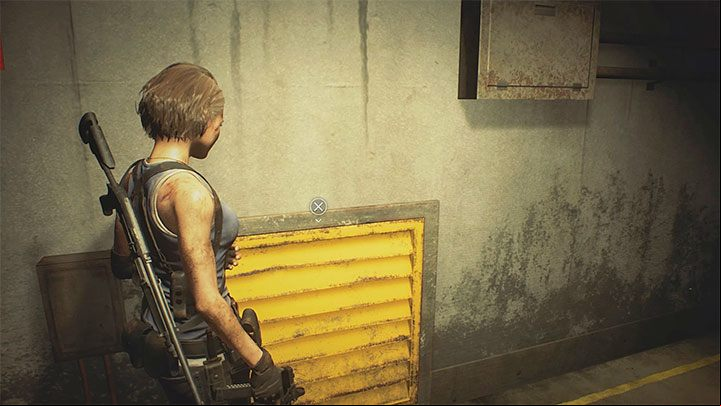 To escape the warehouse, find the yellow grid shown in the picture above - Resident Evil 3: Downtown - second visit walkthrough - Story walkthrough - Resident Evil 3 Guide