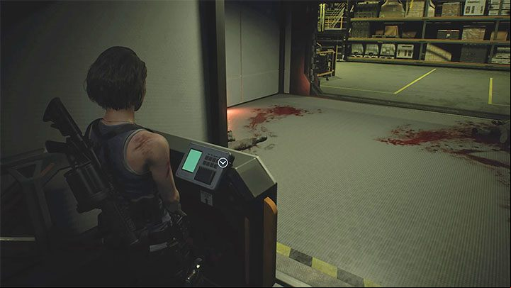 Jump to a lower level and head towards a small elevator - Resident Evil 3: Underground Storage walkthrough - Story walkthrough - Resident Evil 3 Guide