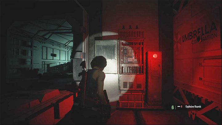 Run through the newly elevated elevator and reach a nearby ladder - Resident Evil 3: Underground Storage walkthrough - Story walkthrough - Resident Evil 3 Guide