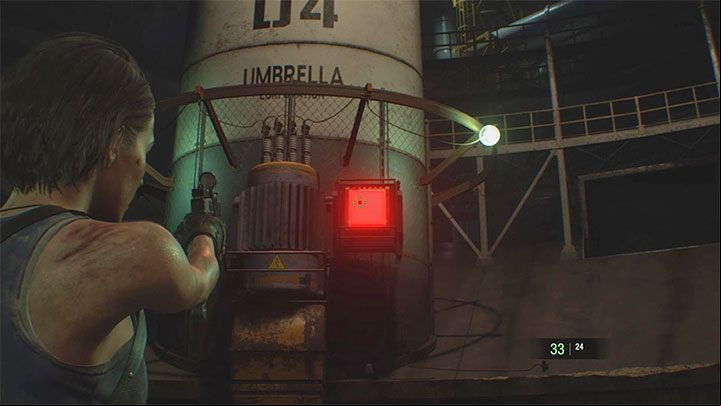 Find the tank quickly and shoot 1 or 2 red buttons - Resident Evil 3: Final duel with Nemesis walkthrough - Story walkthrough - Resident Evil 3 Guide