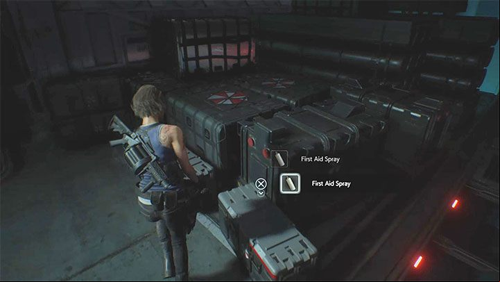 If you run out of ammunition or medicine, you will find plenty of supplies in both corners of the hall - Resident Evil 3: Final duel with Nemesis walkthrough - Story walkthrough - Resident Evil 3 Guide